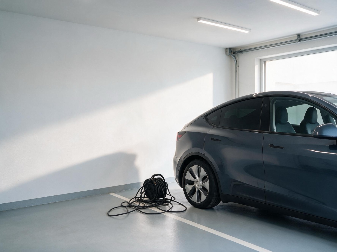 Vorher: leere Garagenwand ohne Lademöglichkeit